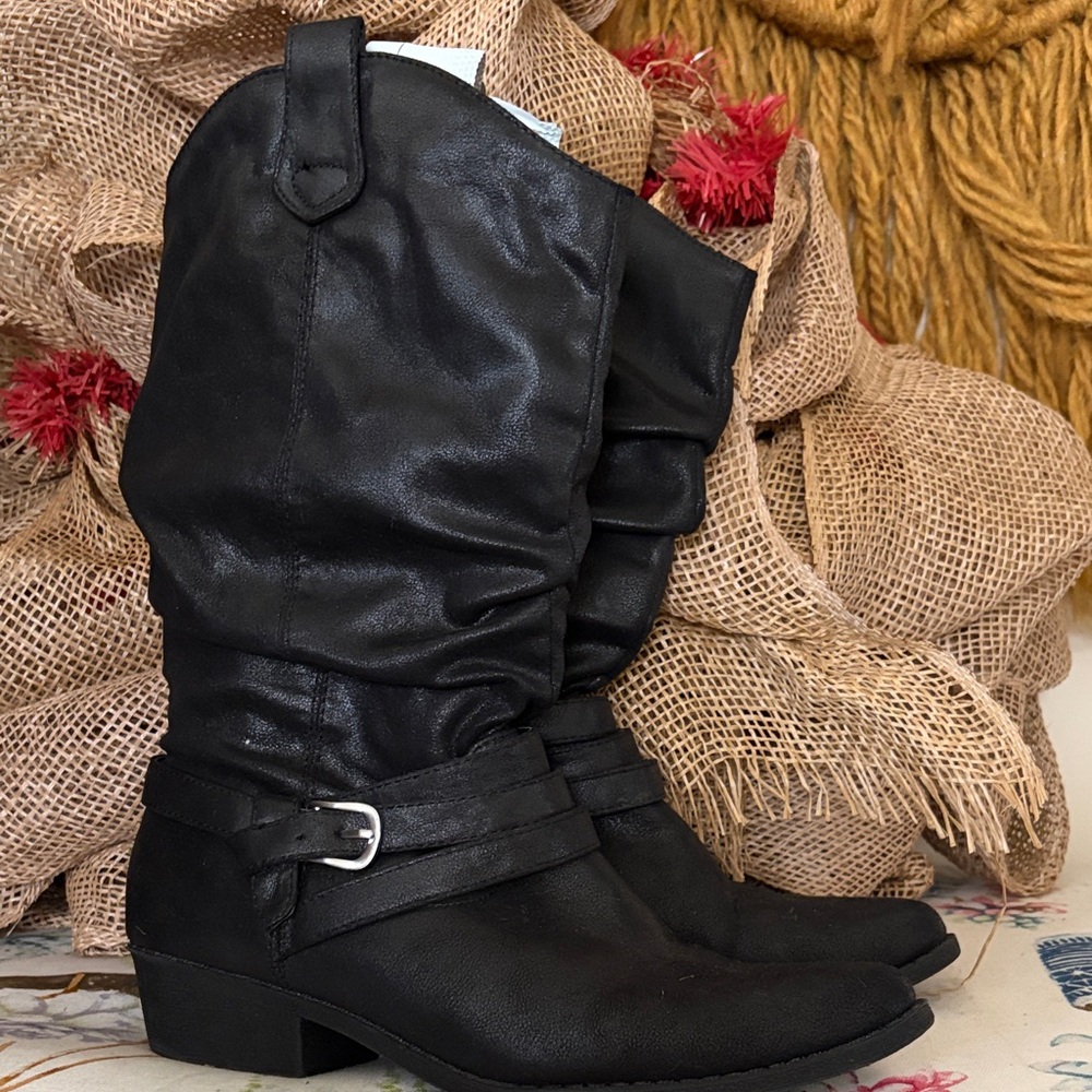 Black Slouchy Faux Leather Boots